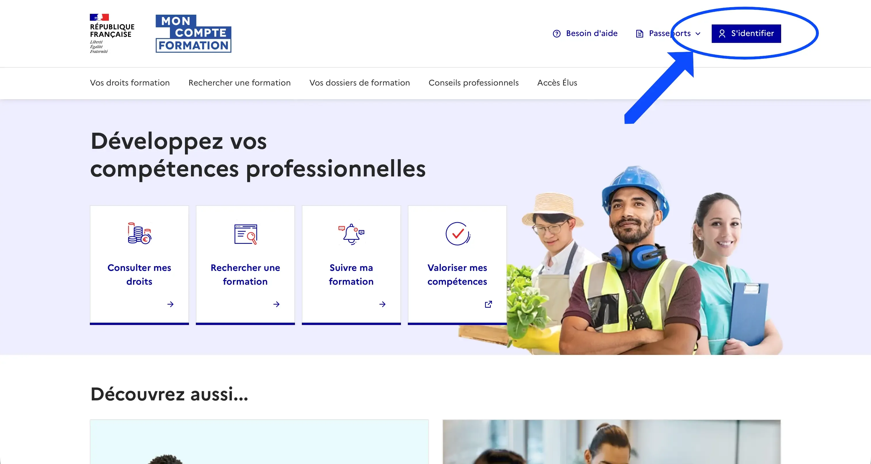 Page d'accueil de la plateforme Mon Compte Formation